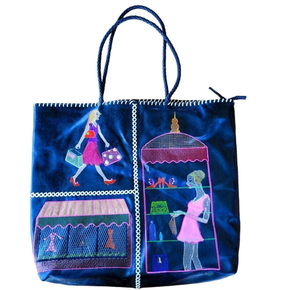 UNIQUE AND RARE Vintage Far Nine Black Shoppers Tote Bag